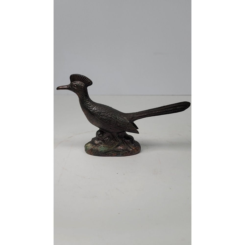 Vintage 1973 Roadrunner Bird Figurine Paperweight Brass Trinket